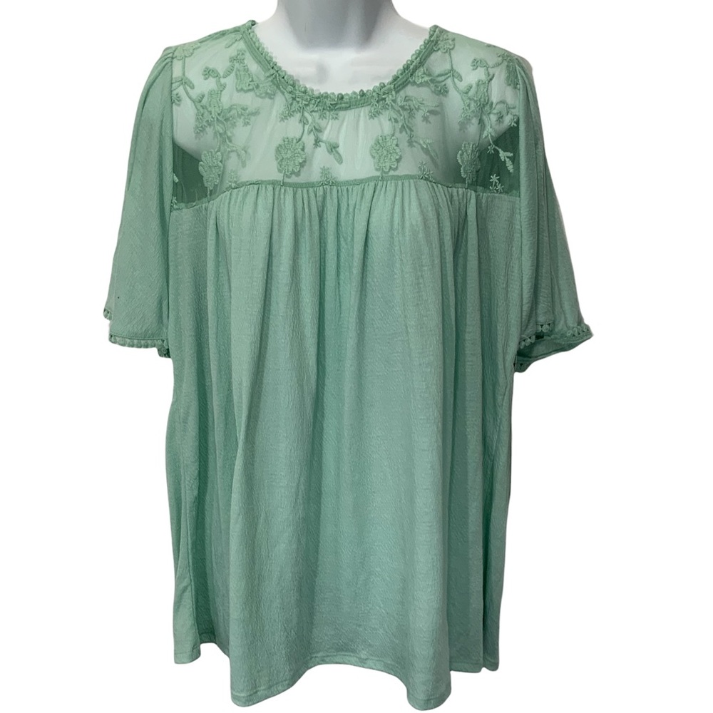 Indigo Rose Floral Mesh Top NWT